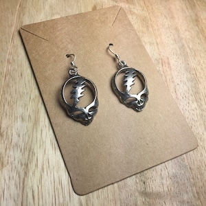 Skull And Lightening Bolt Earrings Sterling Silver And Pewter Hippie Girl Earrings
