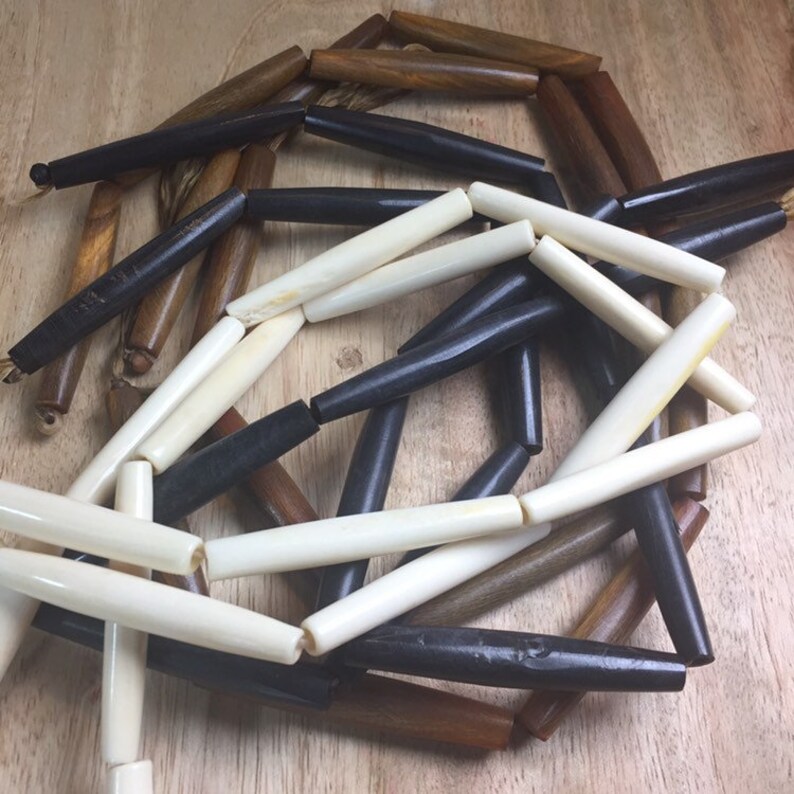 Bead Strand Bone Or Horn Hairpipe Style Beads 2 Inches 8 Beads Per Strand