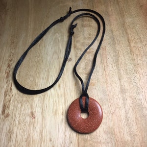 You Choose The Charm Natural Stone Donut Pendant On Black Cord Necklace