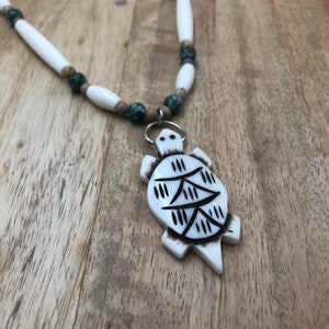 Turtle Bone And Stone Tribal Necklace With Sterling Clasp