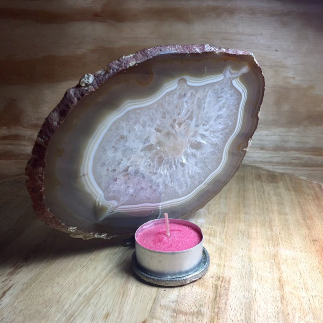 Agate Display Stand With Built in Tea Light Candle Holder Etsy