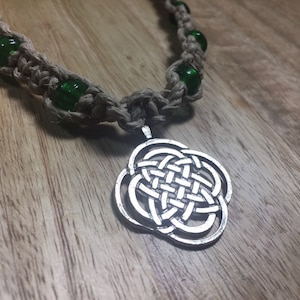 Hemp Necklace with Sacred Circle Celtic Knot Pendant