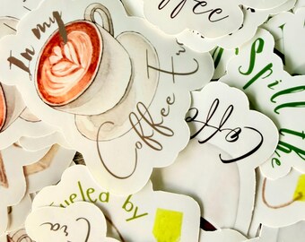 Coffee & Tea Stickers | Waterproof Glossy Decals, Set of 4