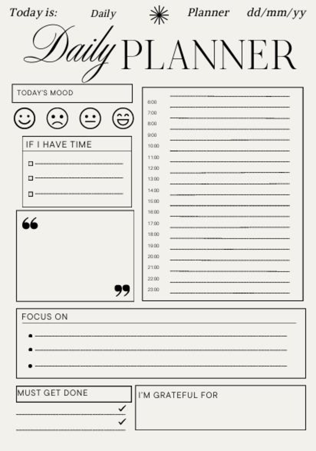Minimalist Daily Planner Printable | PDF Day Organizer | Mood, Goals ...