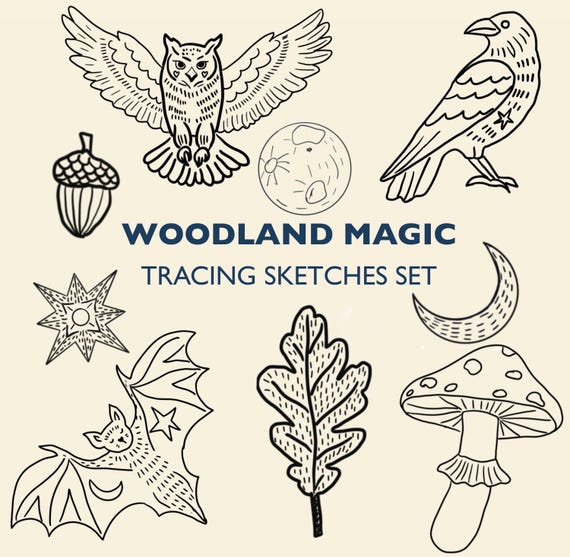 Woodland Magic Tracing Sketches - Ornament Templates - Printable Embossing Patterns
