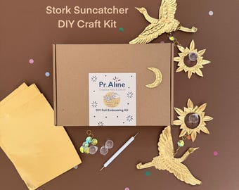 Stork Bird Suncatcher DIY Kit – Foil Embossing Craft, Crystal Window Hanging Decor