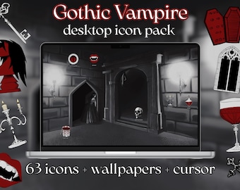 Gothic Vampire Desktop Icons, Cursor & Wallpaper Set (Digital Download)