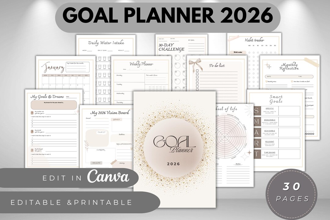 Editable Goal Planner Bundle: Daily, Weekly, Monthly (canva Template ...