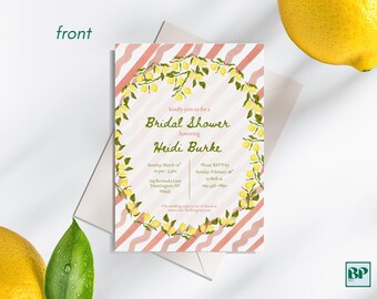 Bridal Shower Invite - Stripes and Lemons - Editable Template - (Printable & Mobile)
