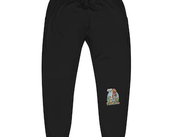 Può includere: Pantaloni della tuta neri con vita con coulisse. Una grafica colorata è stampata sulla gamba inferiore sinistra. La grafica presenta un personaggio dei cartoni animati e il testo "Rick and Morty".