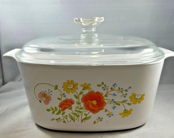 Corning Ware A-3-B Wildflower 3 Quart Casserole Dish With Pyrex Lid Vintage Kitchenware