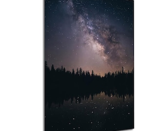 Milky Way Galaxy Print, Forest Reflection, Night Sky Wall Art