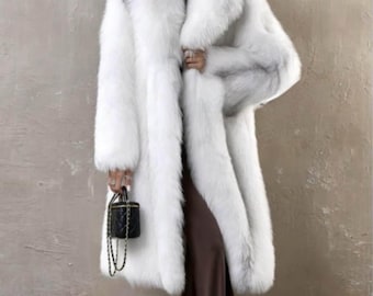 Oversized White Faux Fur Coat – Long Winter Glam Jacket