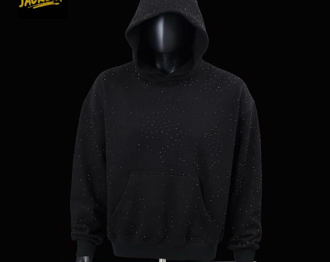Black Rhinestone Hoodie – Luxury Sparkle Streetwear | Unisex Pullover by Apex Internationa
