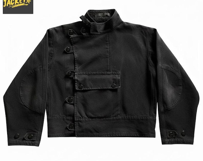 Vintage 1960s Swedish Motorcycle Jacket Black Cotton Biker Coat Utility Oversize Outerwear Leatherwear Top Workwear