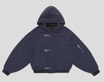 Handmade Navy Toggle Hooded Jacket – Oversized Streetwear Winter Coat