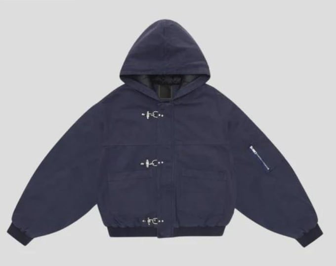 Handmade Navy Toggle Hooded Jacket – Oversized Streetwear Winter Coat