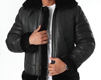 Men's Black Shearling Leather Jacket