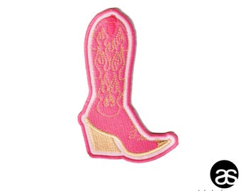 Pink Flame Cowgirl Boot iron-on patch