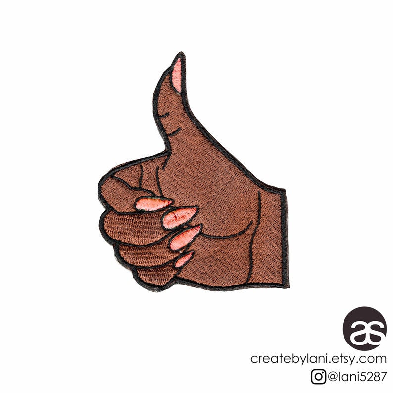 Thumbs Up Iron-on Patch Brown