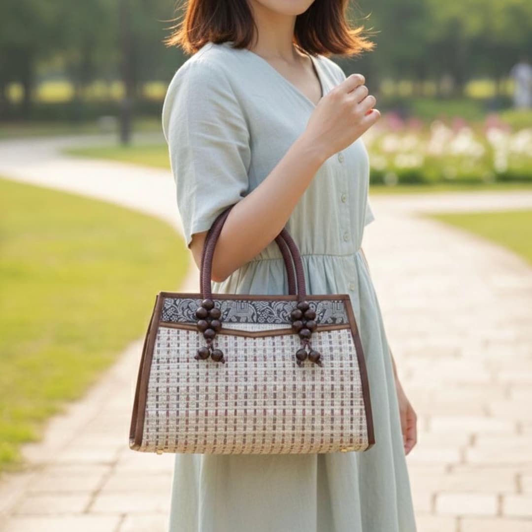 Handwoven Thai Reed Grass Tote Bag – 12