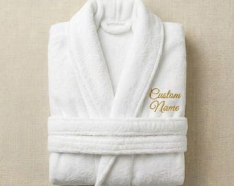 Personalised Embroidered Bathrobe Egyptian Cotton Dressing Gown Custom Name Robe Luxury Spa Wedding Couples Gift Men Women