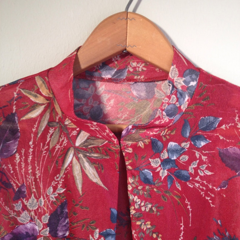 70/'s Vintage Sheer Open-Front Floral Blouse ML