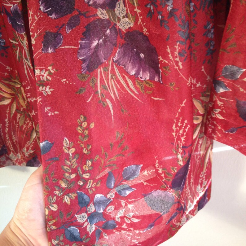 70/'s Vintage Sheer Open-Front Floral Blouse ML