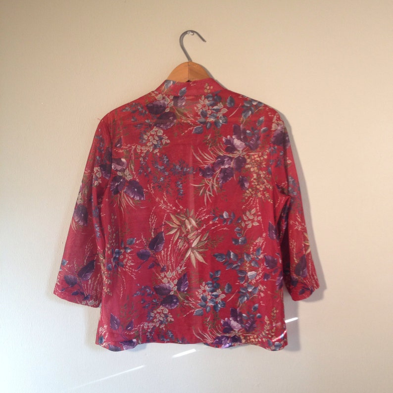 70/'s Vintage Sheer Open-Front Floral Blouse ML