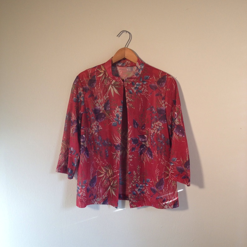 70/'s Vintage Sheer Open-Front Floral Blouse ML