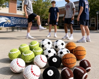 Sports Themed Crochet Hacky Sack Balls,Hand-Knit Basketball,Soccer,Baseball,Volleyball,Golf,Footbag Toys,ft Juggling Balls for Outdoor Play