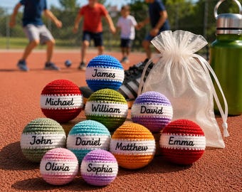 Personalized Hacky Sack Footbag, Custom Name Crochet Kick Ball, Multi Color Kids Outdoor Game, Party Favor Sports Gift