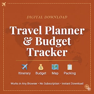 Travel Planner & Budget Tracker | Interactive HTML App | Trip Itinerary, Map Pinner, Packing List | Digital Download