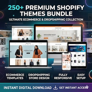 250+ Shopify-teman i paket | Mallar för e-handelswebbplatser (digital nedladdning)