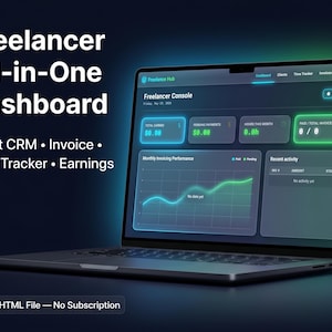 Aplicativo completo para freelancers | CRM de clientes + Gerador de faturas + Controle de tempo + Ganhos | Aplicativo HTML offline | Sem assinatura | Download instantâneo