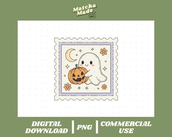 Kawaii Ghost Pumpkin PNG: Halloween Clipart (Digital Download)