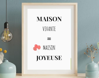 Lively house = happy house quote poster | Family mom decor poster | Minimalist Scandinavian wall illustration | Printable PDF A4