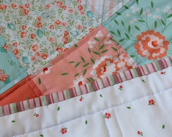 Handmade Patchwork Table Topper – Pastel Floral Quilted Centerpiece