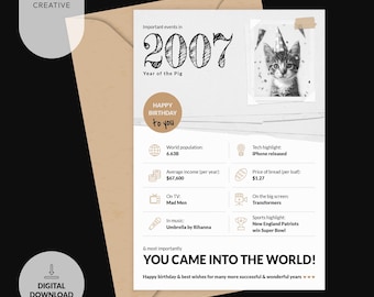 Printable 2007 Card - 19th Birthday | Retro Facts from 2007 | Instant Digital Download