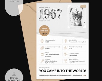 Printable 1967 Card - 59th Birthday | Retro Facts from 1967 | Instant Digital Download