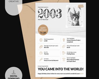 Tarjeta imprimible de 2003: 23.º cumpleaños / Datos retro de 2003 / Descarga digital instantánea