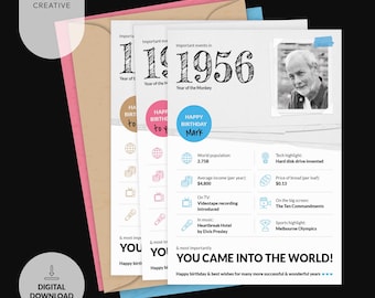 Personalized 1956 Card - 70th Birthday | Choose Color, Add Name, Message & Photo | Digital Download