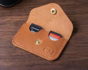 Personalizowane etui na karty SD, skórzany uchwyt na karty SD, portfel na karty SD, uchwyt na karty pamięci, etui na karty SD, ręcznie robione etui na karty SD, organizer na karty SD