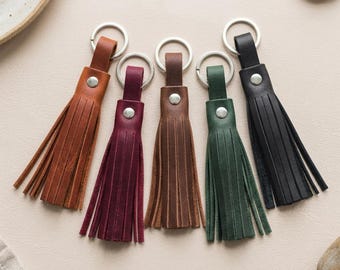 Leather tassel keychain, Boho bag charm tassel, Leather bag keychain,Leather keychain women,Leather backpack keychain,Purse leather keychain