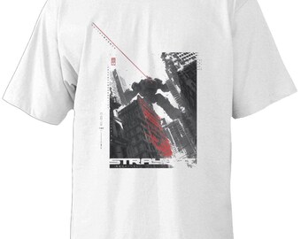 Cyberpunk Robot Action T Shirt Streetwear Oversized Tee STRAYBOT Target Lock Graphic