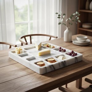 White Marble Multi Slot Tray – Sectioned Stone Organizer Tray
