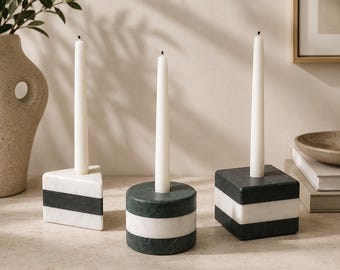 Modern Marble Candle Holders Set, Minimalist Home Decor, Scandinavian Table Centerpiece