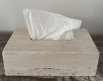 Pokrowiec na chusteczki z trawertynu Prostokątny | Beżowy kamienny pojemnik na chusteczki