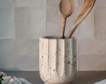 Travertine Utensil Holder, Minimalist Countertop Decor