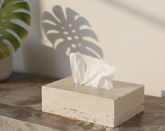Funda rectangular para caja de pañuelos de travertino / Dispensador de pañuelos de piedra beige